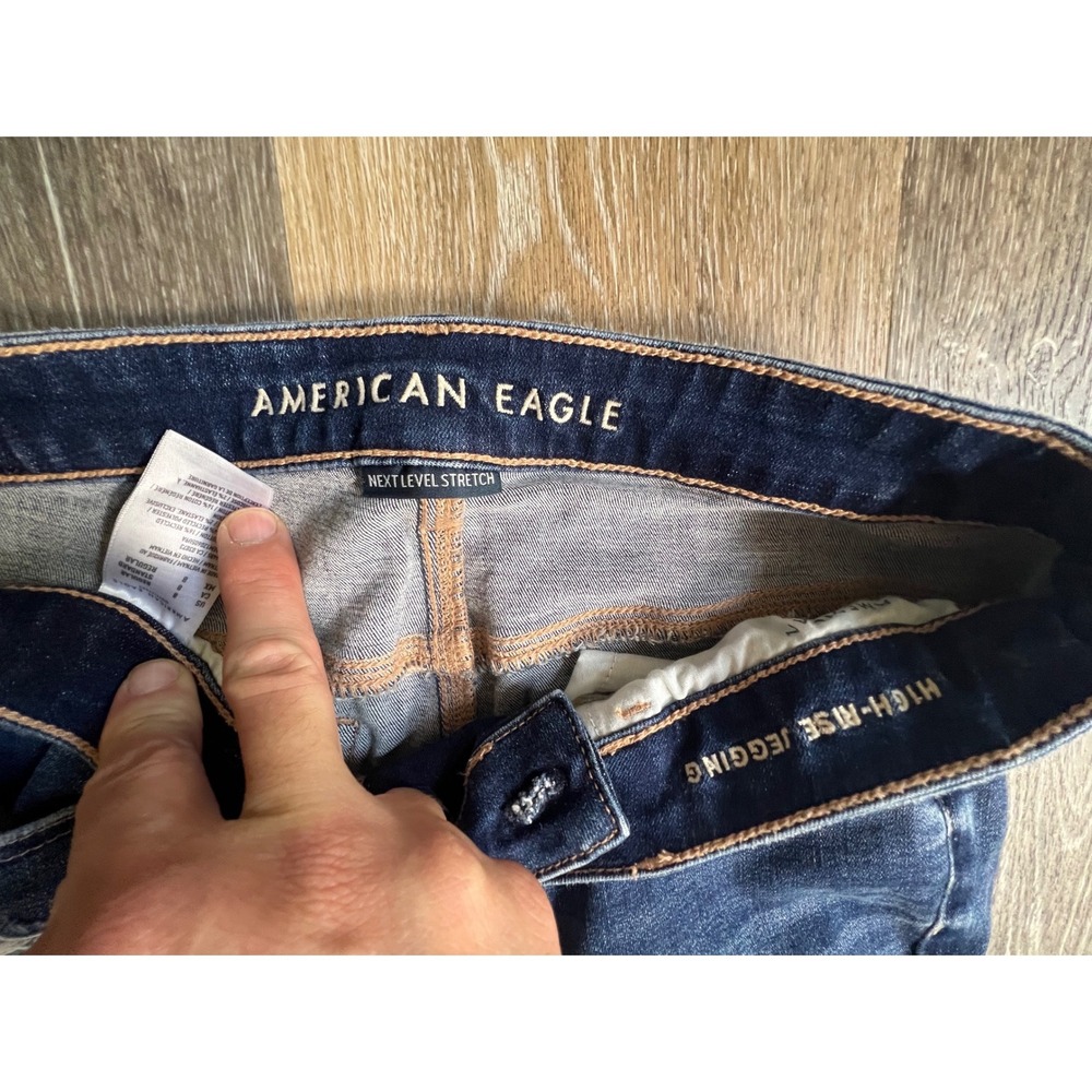 American Eagle High Rise Jegging Womens 8 Dark Blue Distressed Ripped Next Level - Picture 2 of 8